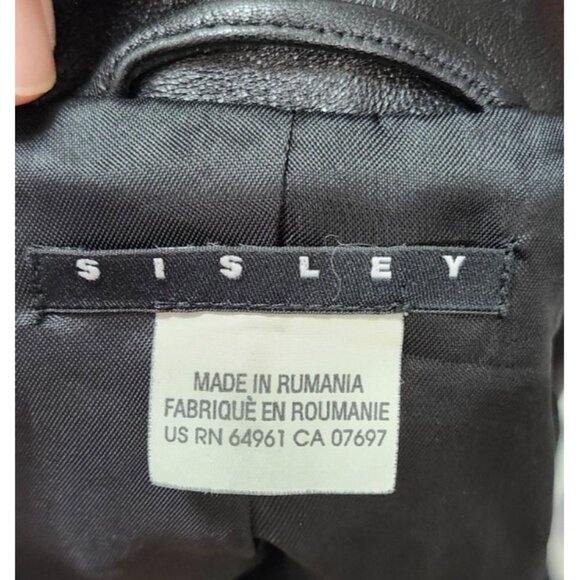 SISLEY Women’s Black Leather Moto Jacket Zip Front Diagonal Pockets Classic 44 - Picture 6 of 12